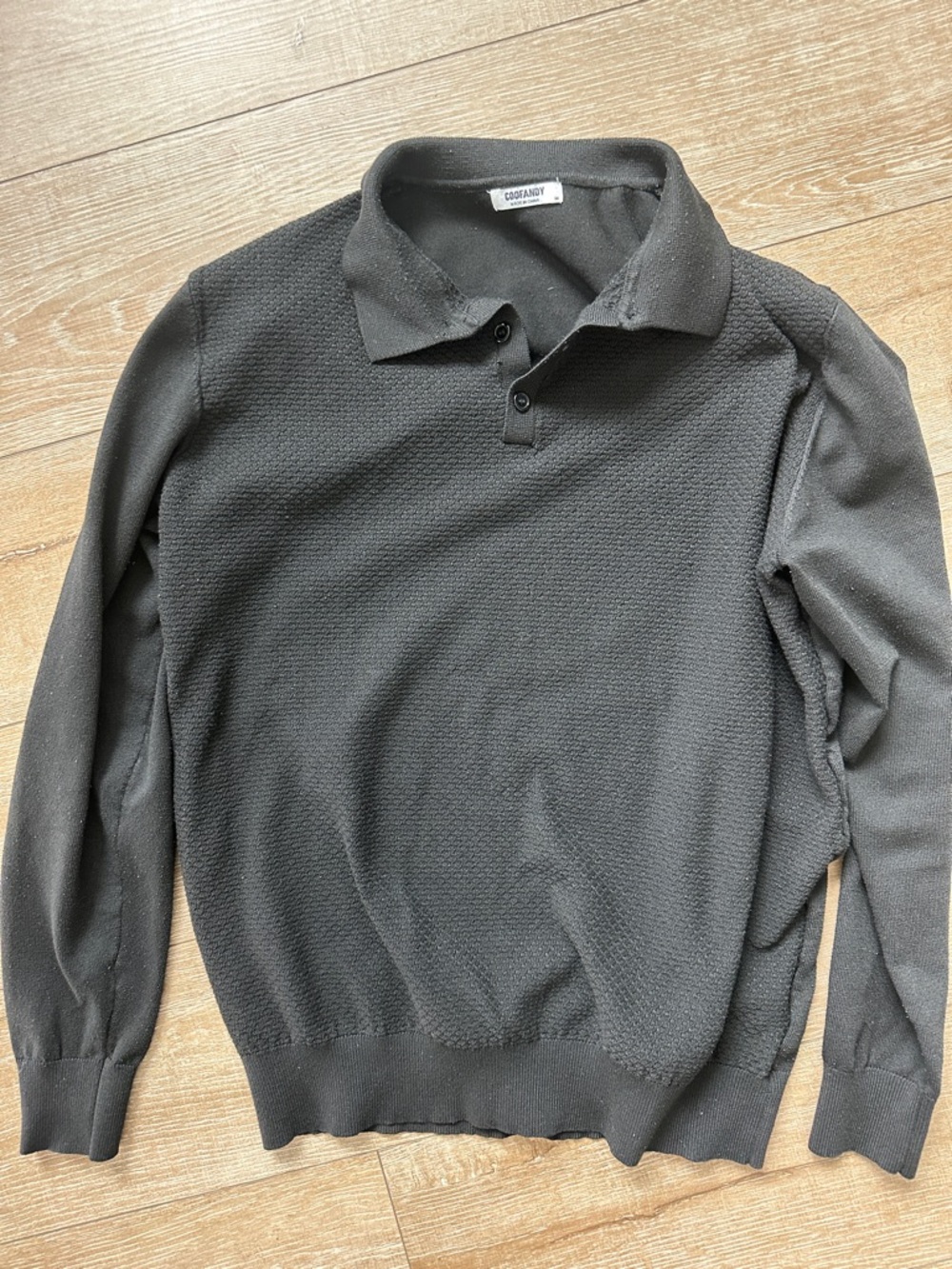 COOFANDY Black Textured Knit Polo Sweater